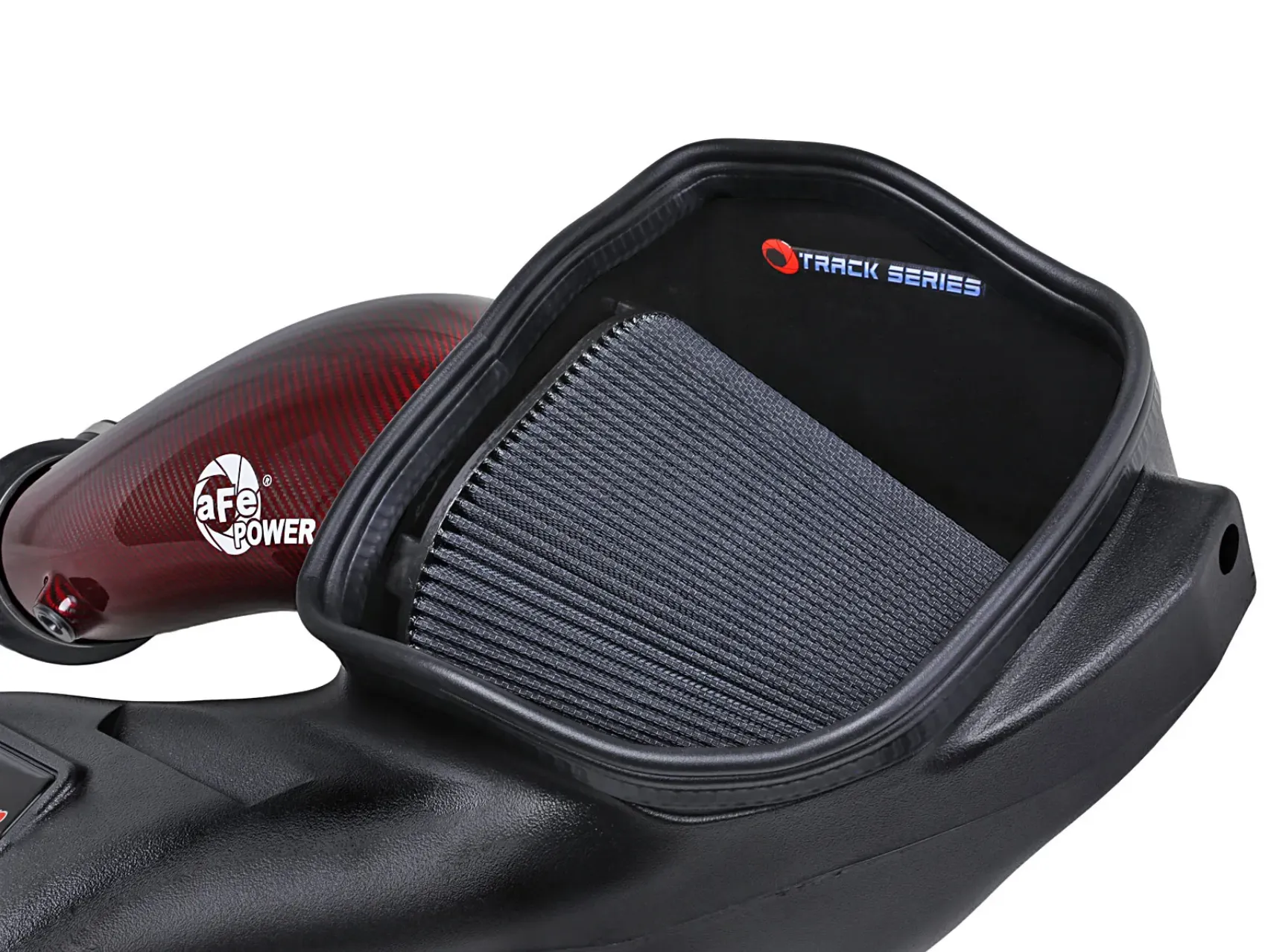 aFe 17-24 Ford F-150 Track Series Red Kevlar Carbon Fiber C/A Intake System w/Black Pro 5R Filter