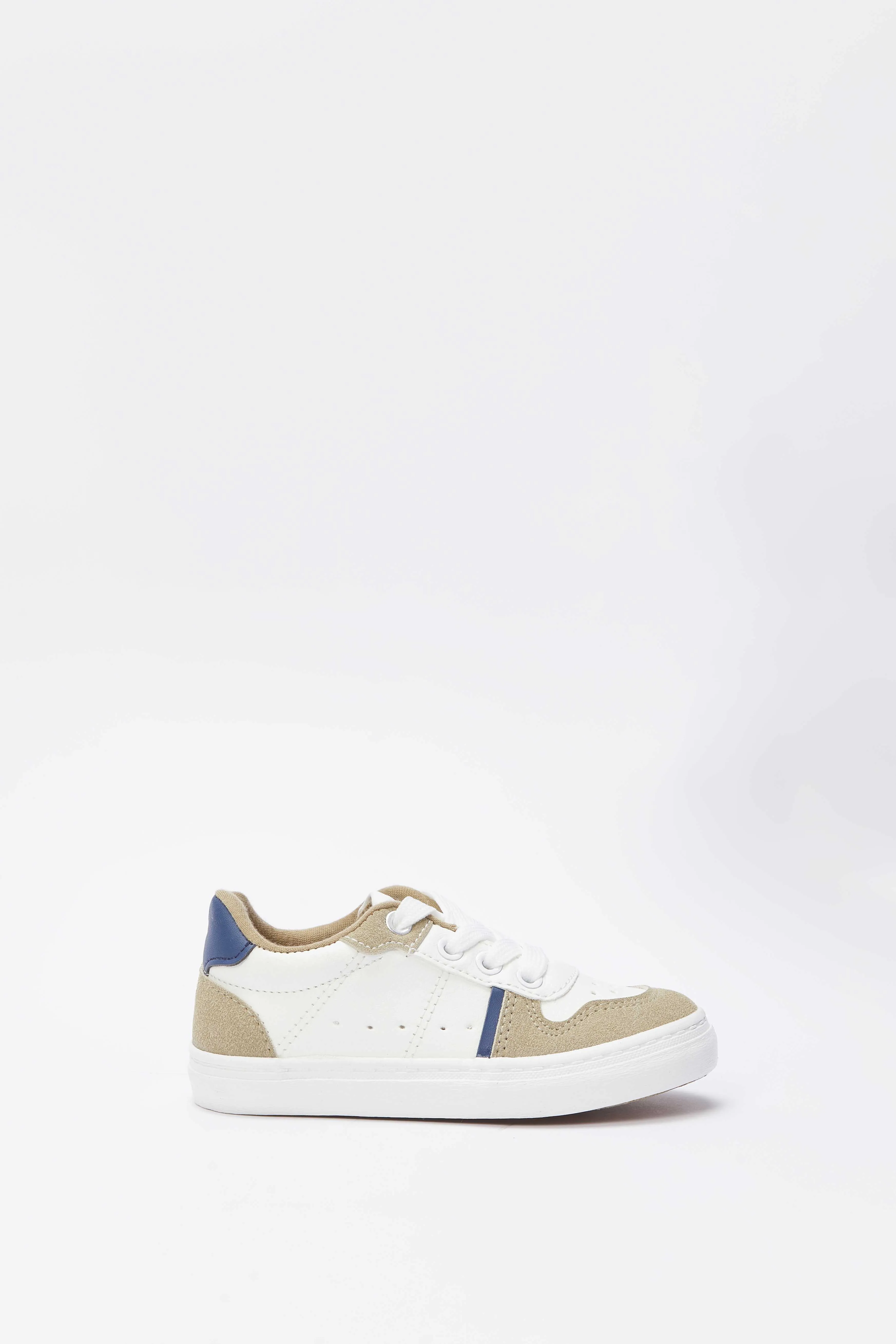 Baby Boys White And Beige Lace-Up Sneakers