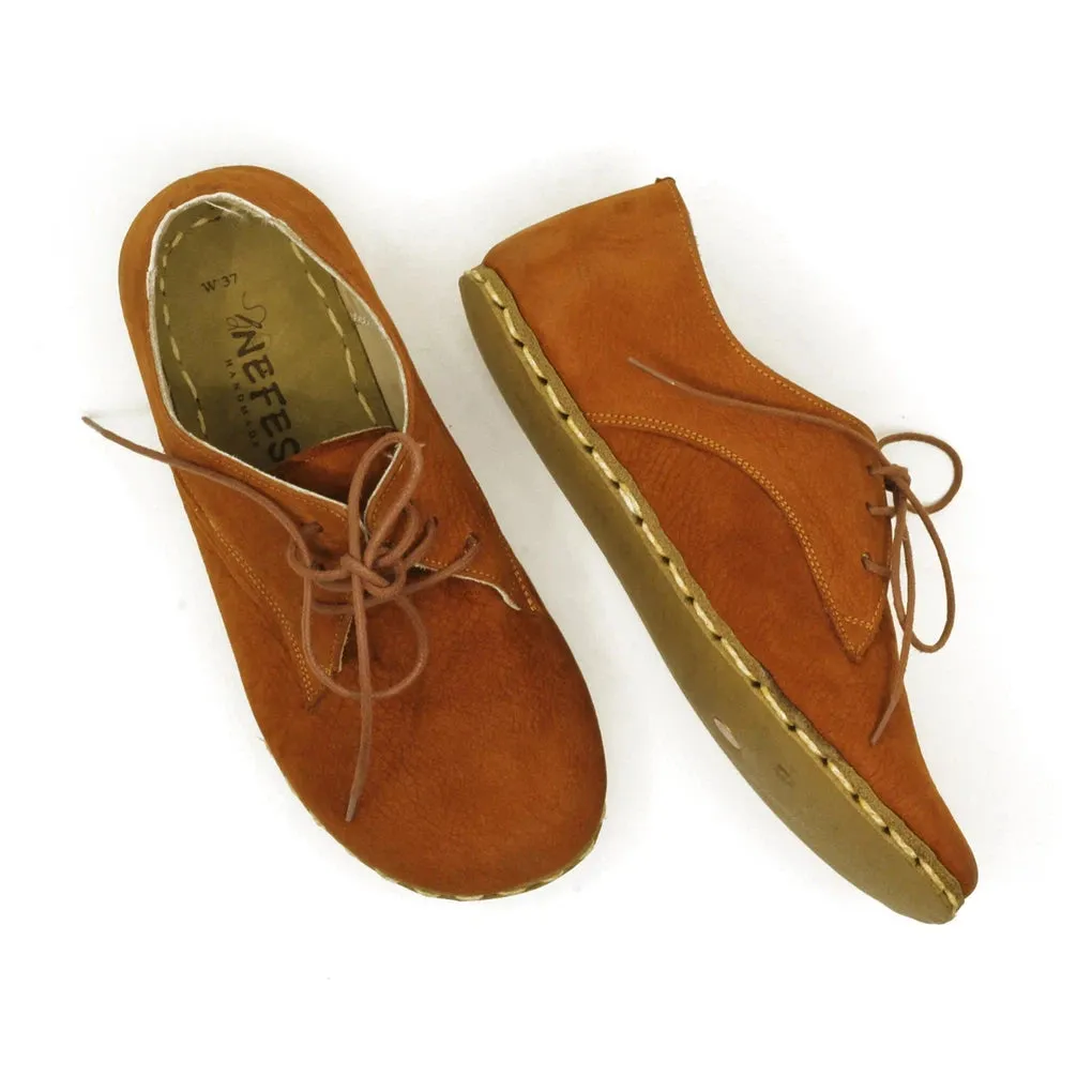 Barefoot Oxford Shoes Women - Laced Nubuck Orange