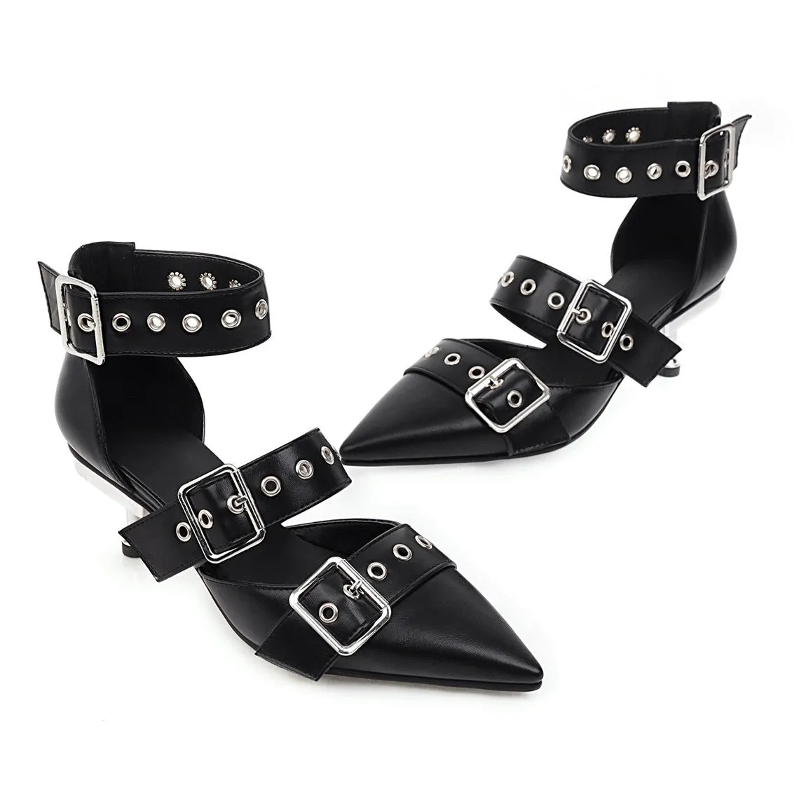 Belt Buckle Pointed Rivet Shoes