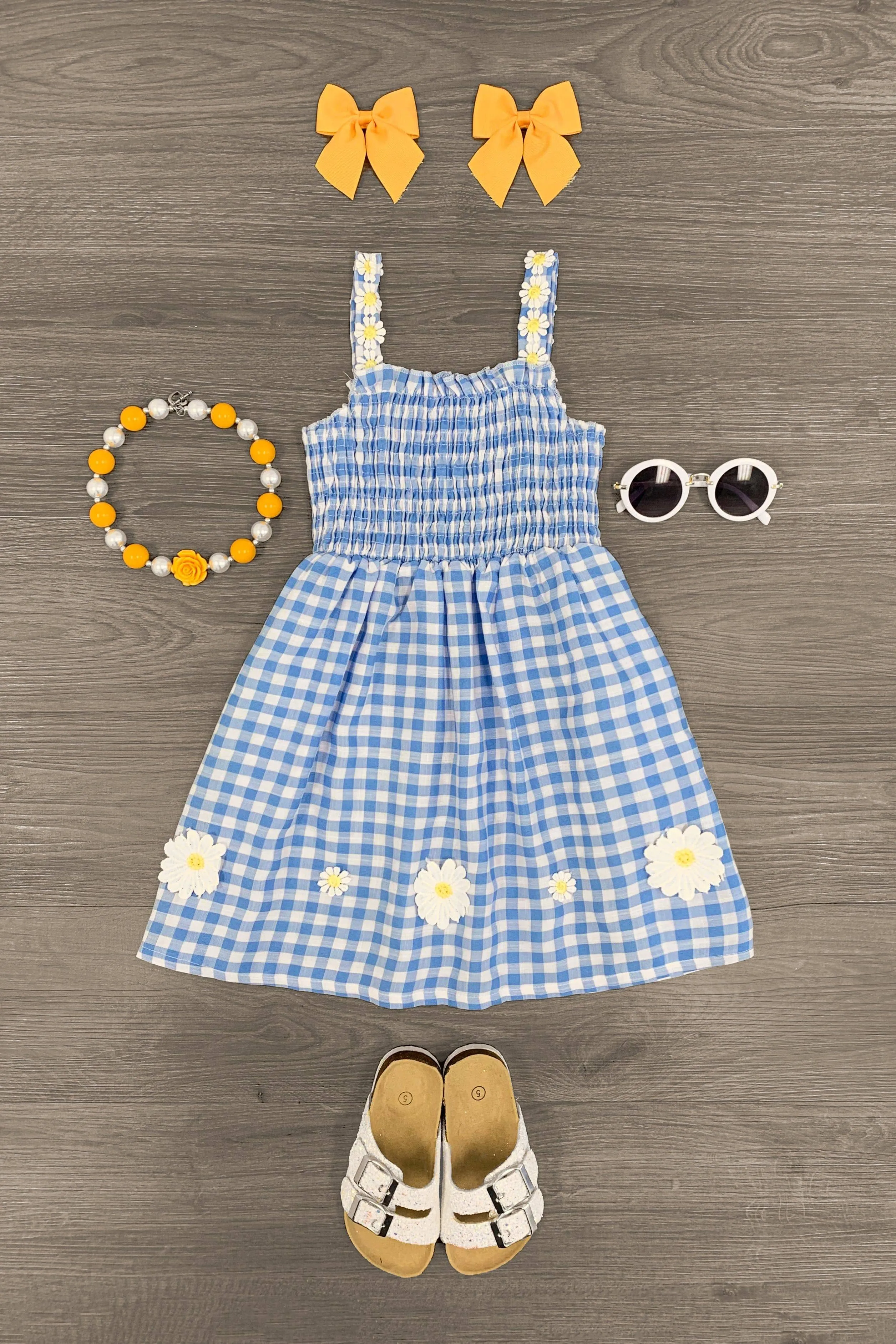 Blue Daisy Gingham Dress