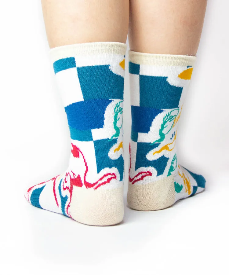 Blue Green Gold Fish Tabi Socks / High Quality Geta Socks (Size 36-39)