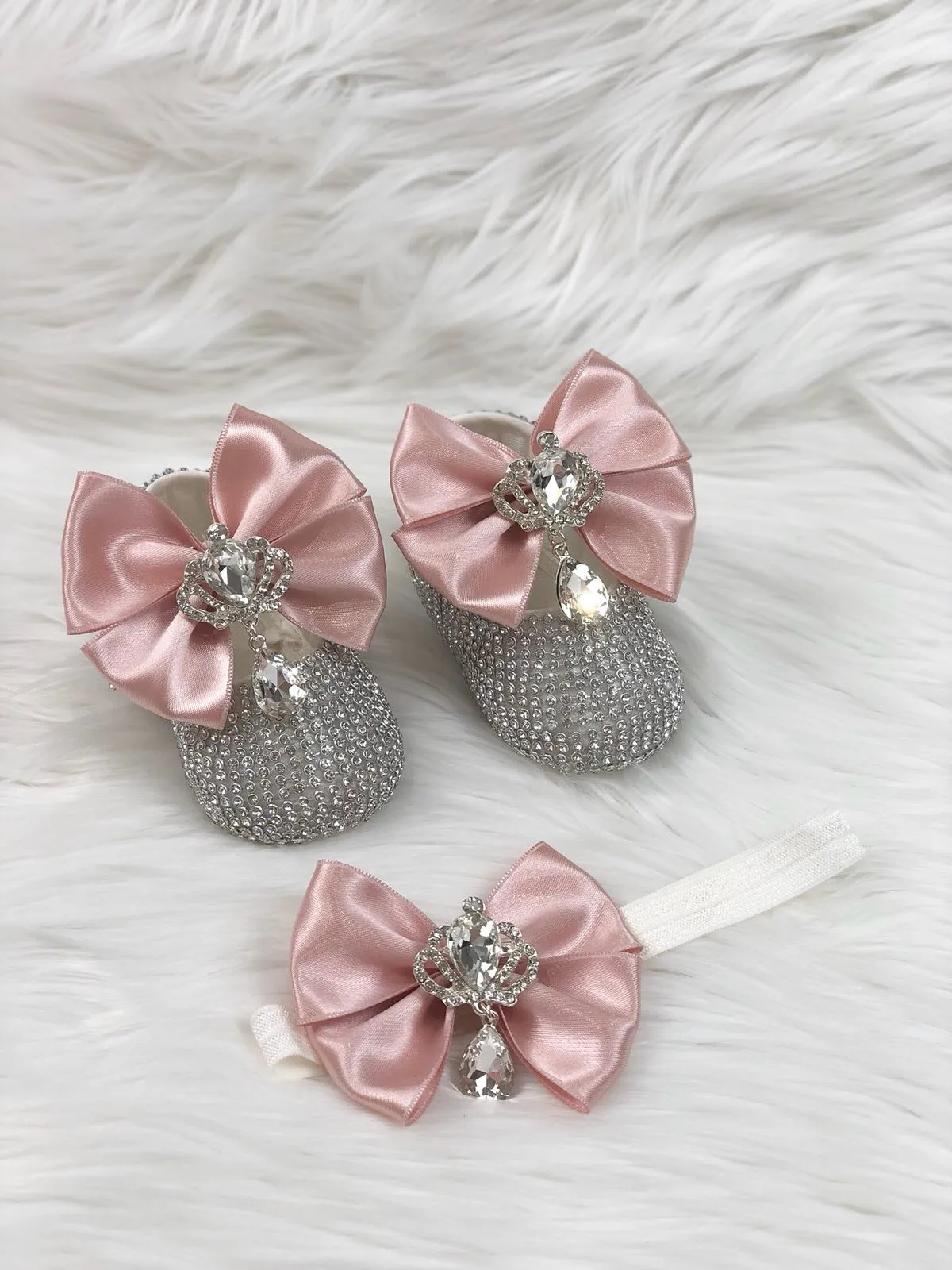 Blush & Silver Jeweled Ada Shoes & Headband