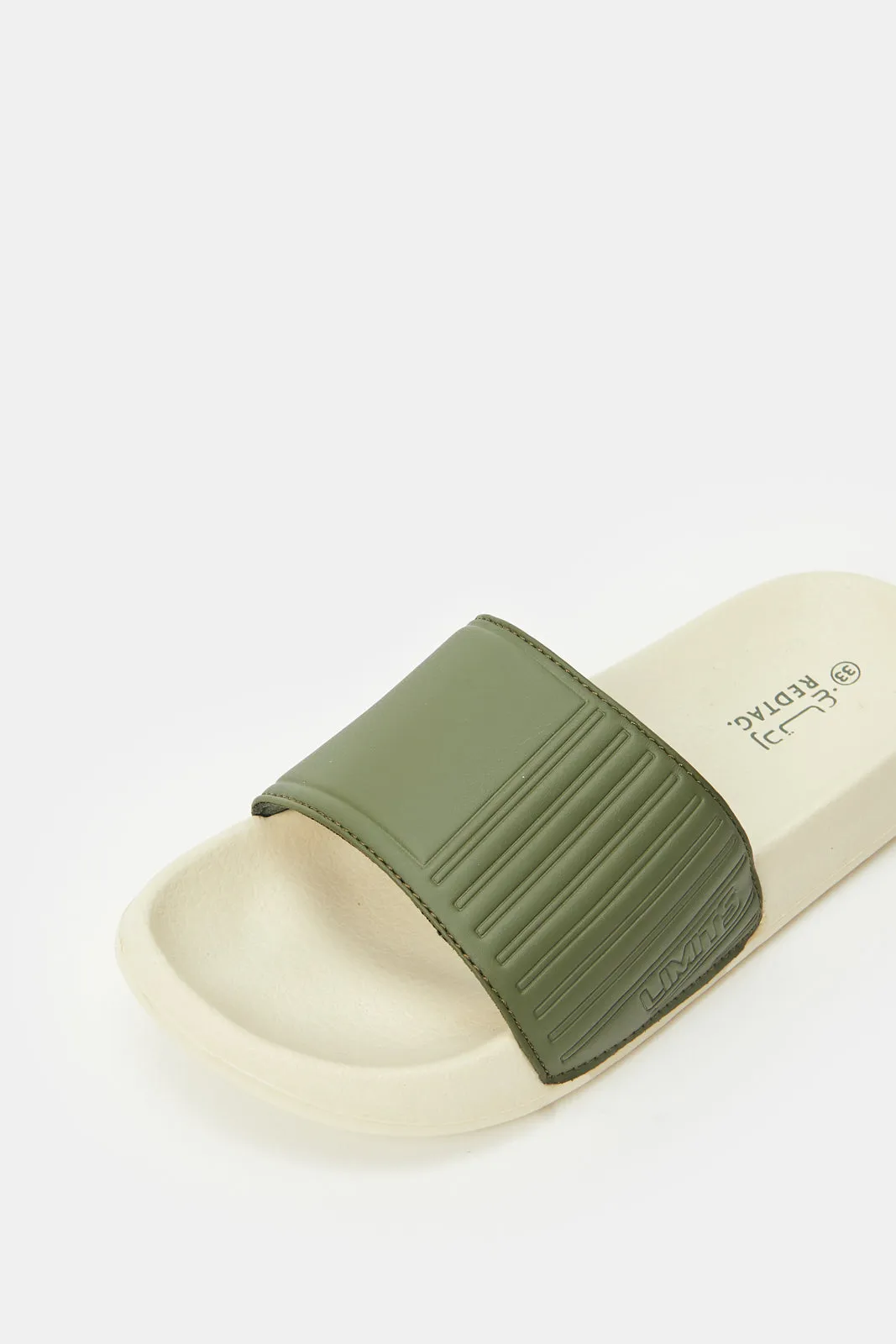 Boys Beige Embossed Slides