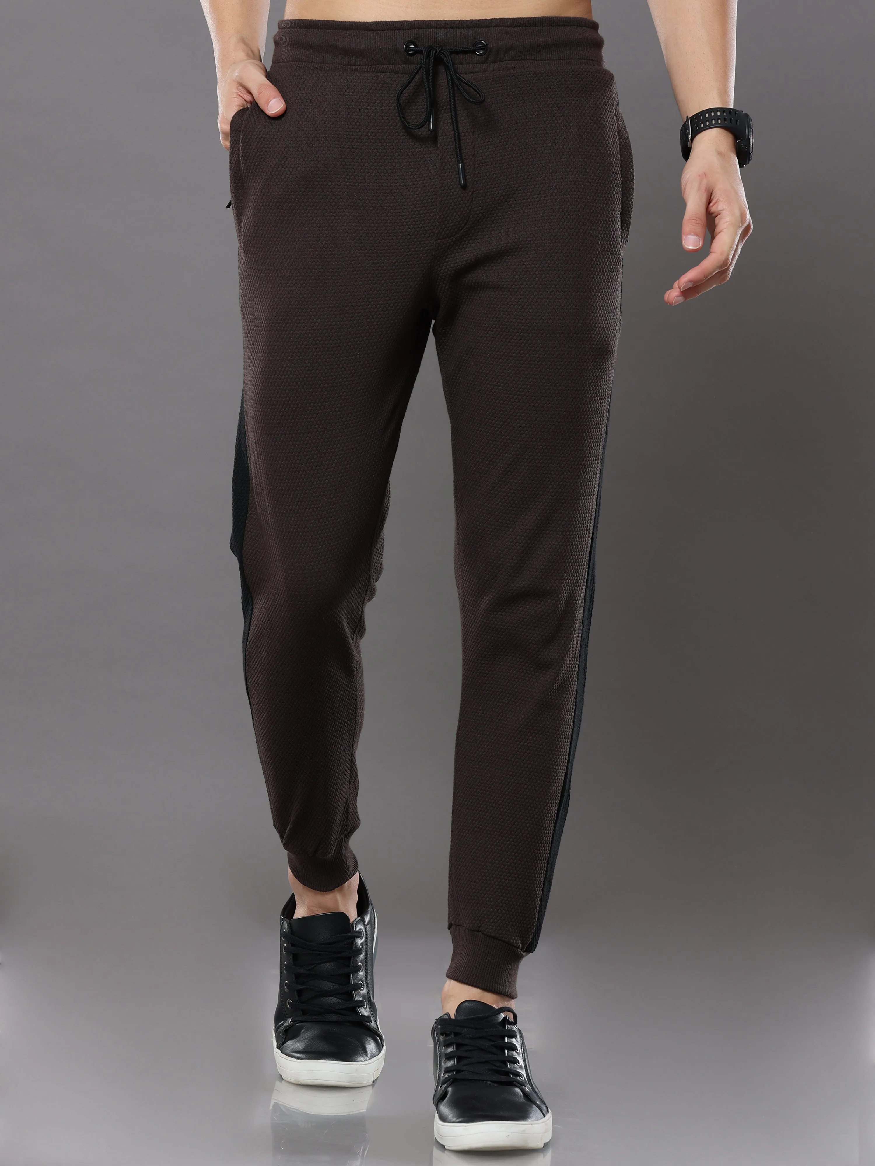 Brown striped casual premium Popcorn Track Pant for mens