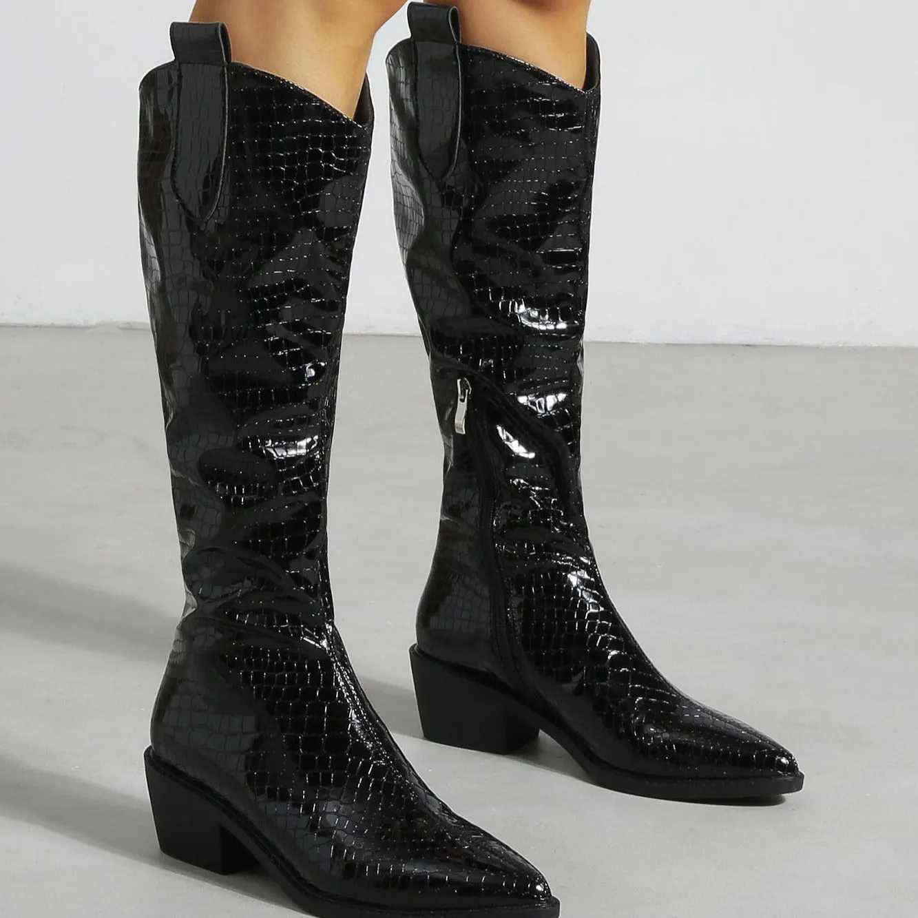 Chunky Heel Pointed Toe Western Boots