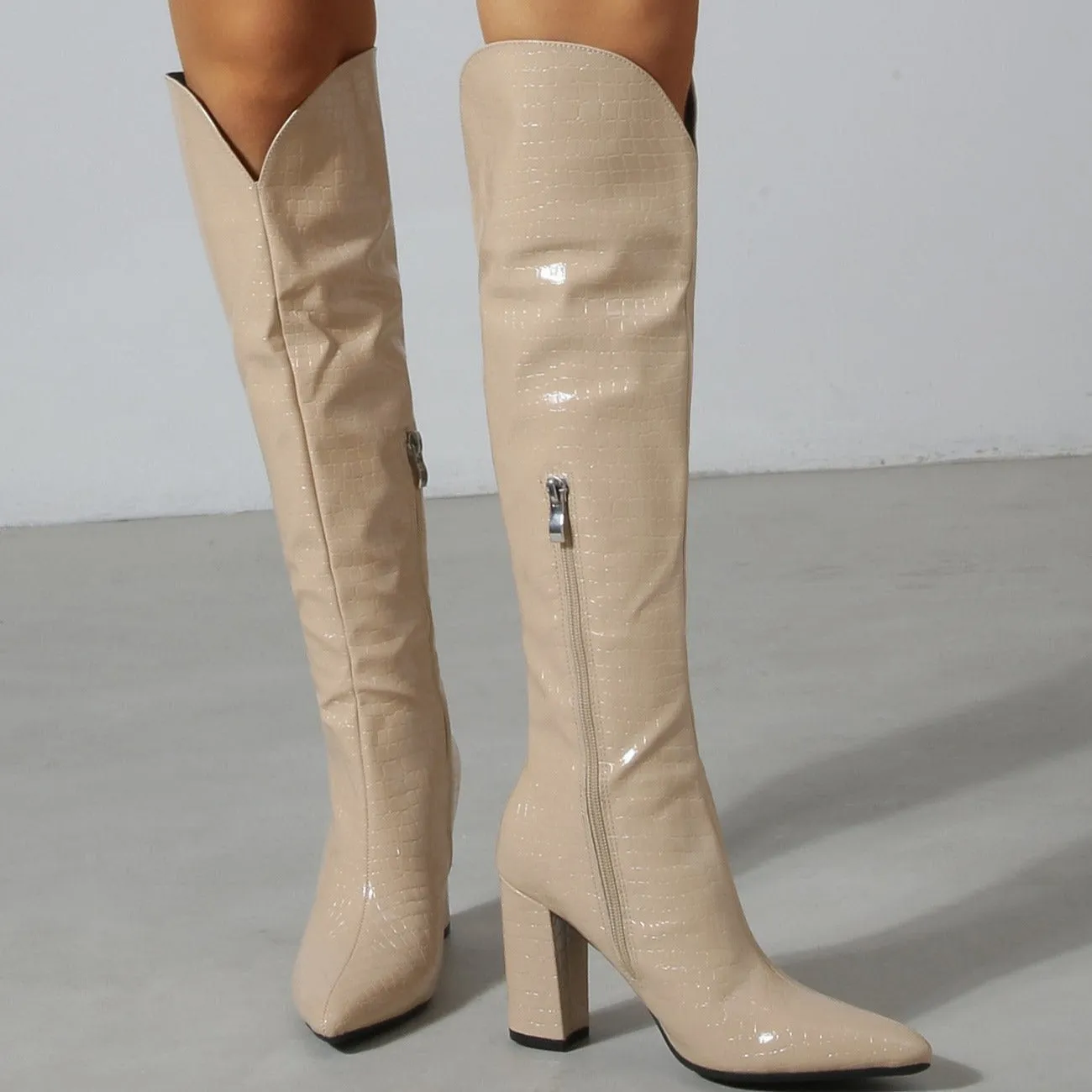 Chunky Heeled Thigh-high Boots