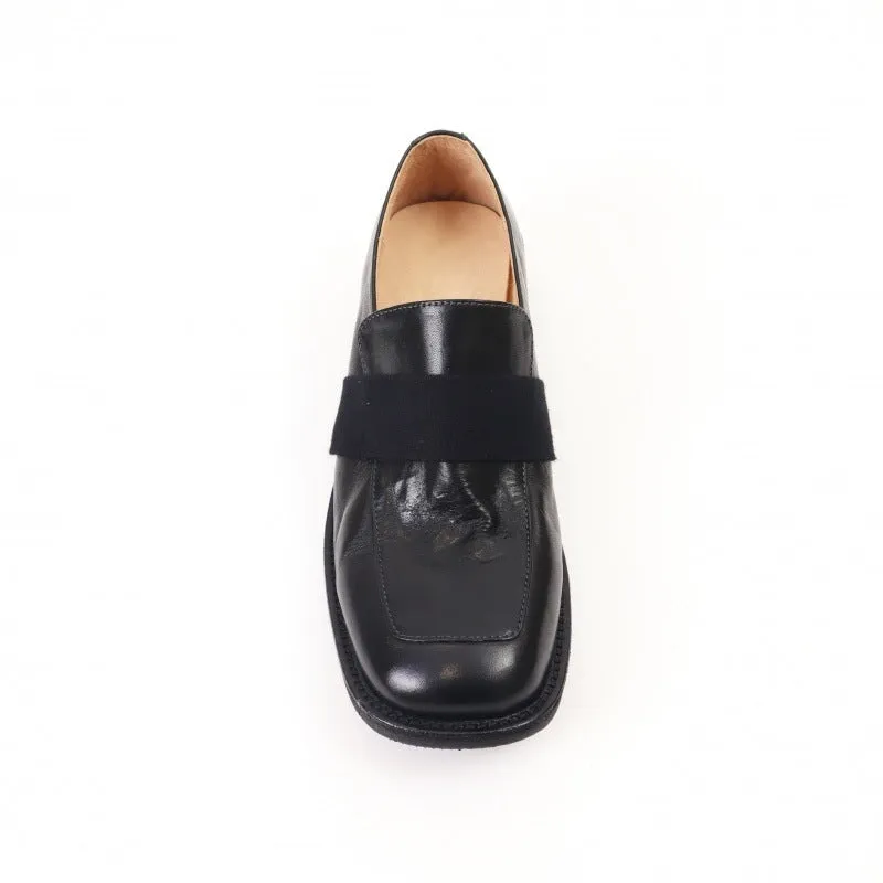 Classic Horse Leather Low Heel Loafers Women's Dress Shoes Slip Ons Black