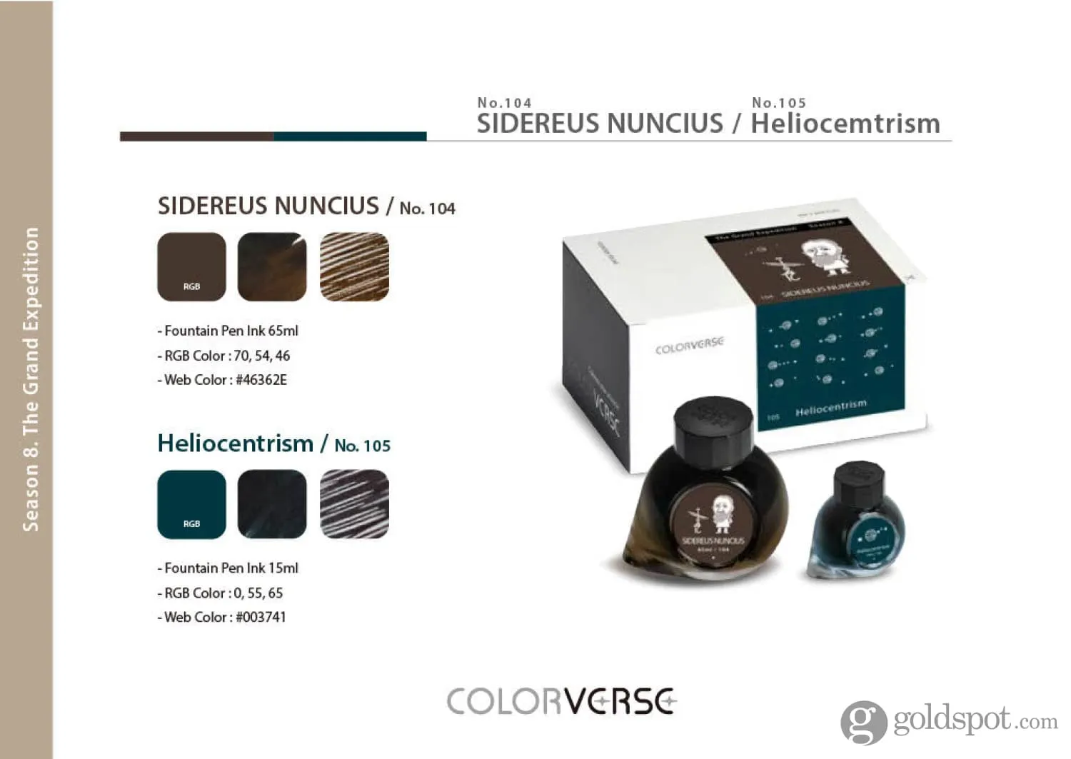 Colorverse Season 8 The Grand Expedition Bottled Ink in Sidereus Nuncius & Heliocentrism - Set of 2 (65ml 15ml)