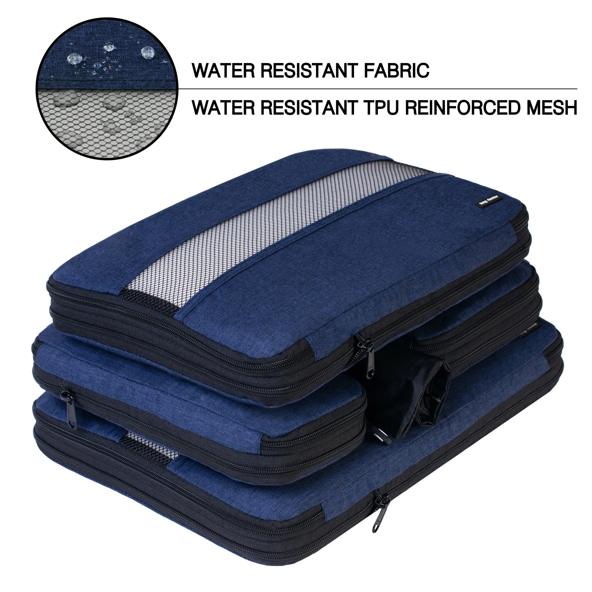 Compression Packing Cubes for Travel - Bag Factor Premium Luggage Organizer Set (Navy Blue)