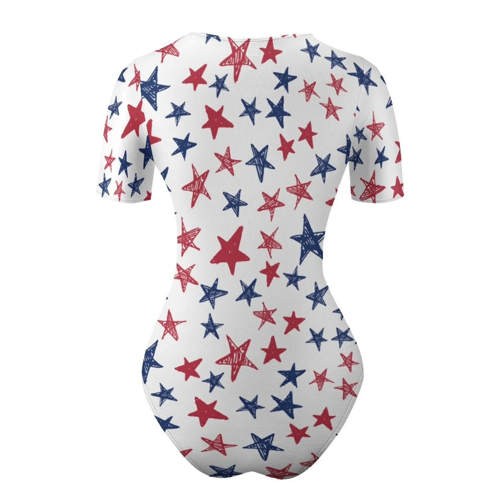 Custom Face Red & Blue Stars Women's Regular Crew Neck Short Sleeve T-Shirt Bodysuit