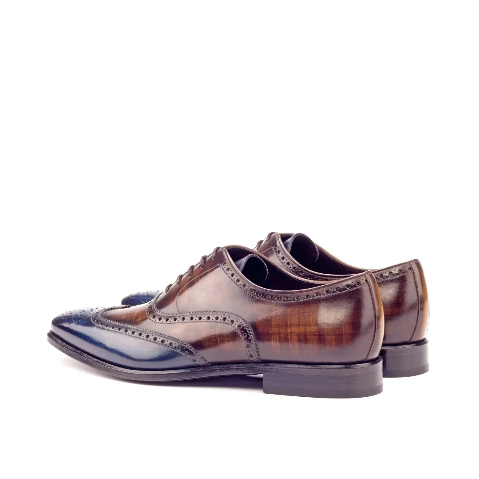 DapperFam Aeron in Med Brown / Brown / Denim Men's Italian Leather & Hand-Painted Patina Full Brogue