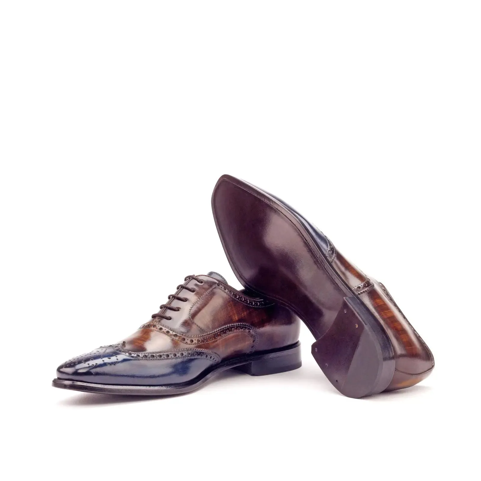 DapperFam Aeron in Med Brown / Brown / Denim Men's Italian Leather & Hand-Painted Patina Full Brogue