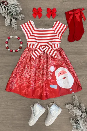 Deluxe Santa Snowflake & Red Stripe Dress