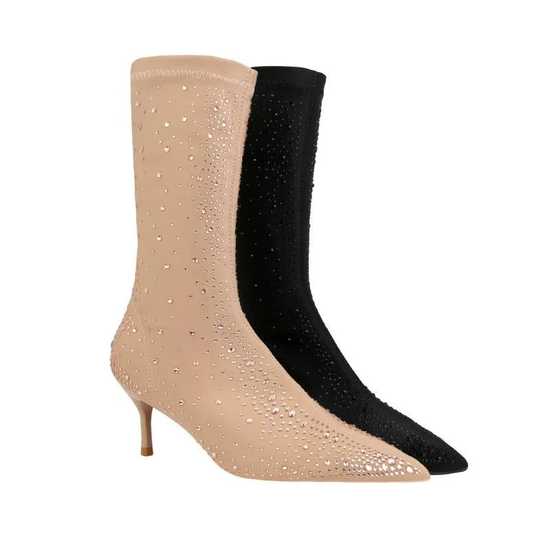 Diamond Elements Pointed Toe Fine High Heel Short Boots