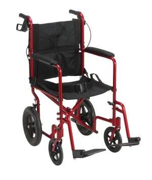 Drive Medical exp19ltrd Lightweight Expedition Transport Wheelchair with Hand Brakes, Red