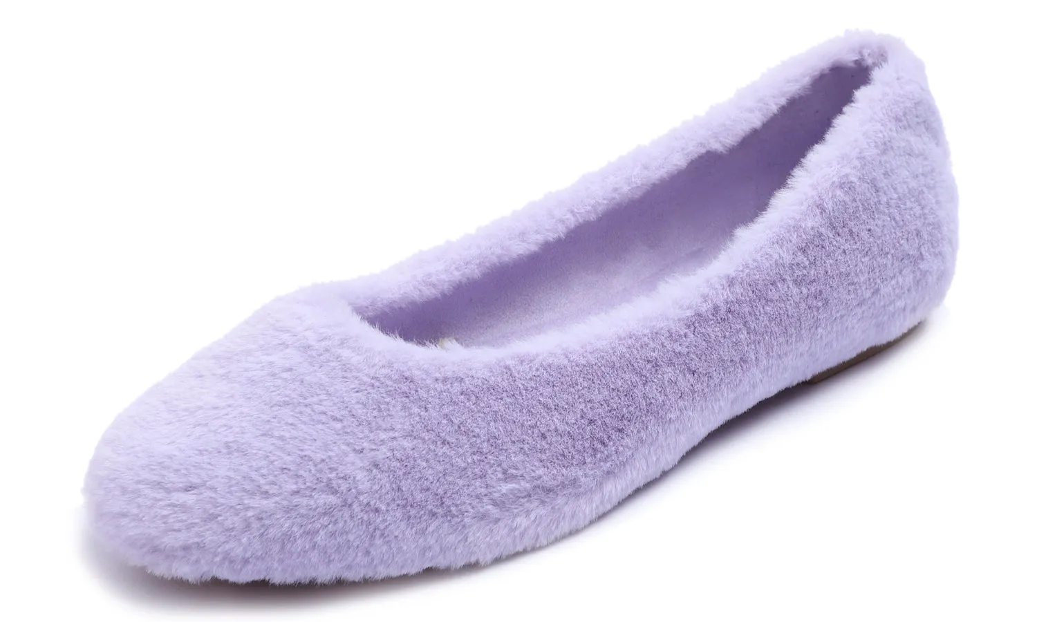 Feversole Women's Fashion Round Toe Puffy Warm Comfort Home Indoor Winter Soft Ballet Slippers Lavender Purple Plush