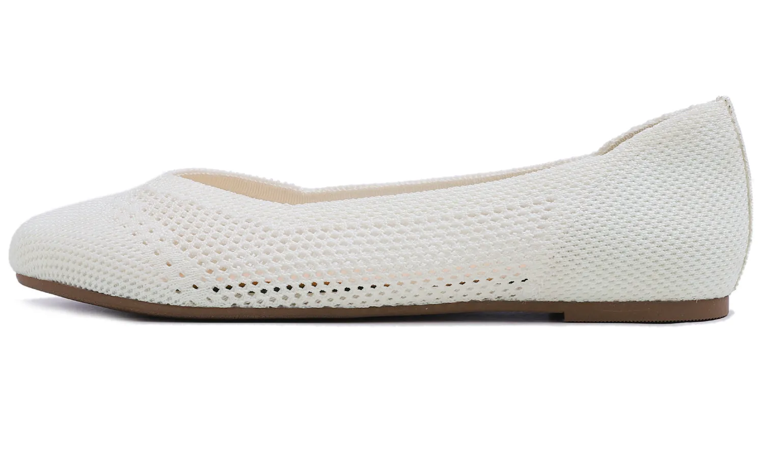 Feversole Women's Woven Fashion Breathable Knit Flat Shoes Cream White Ballet