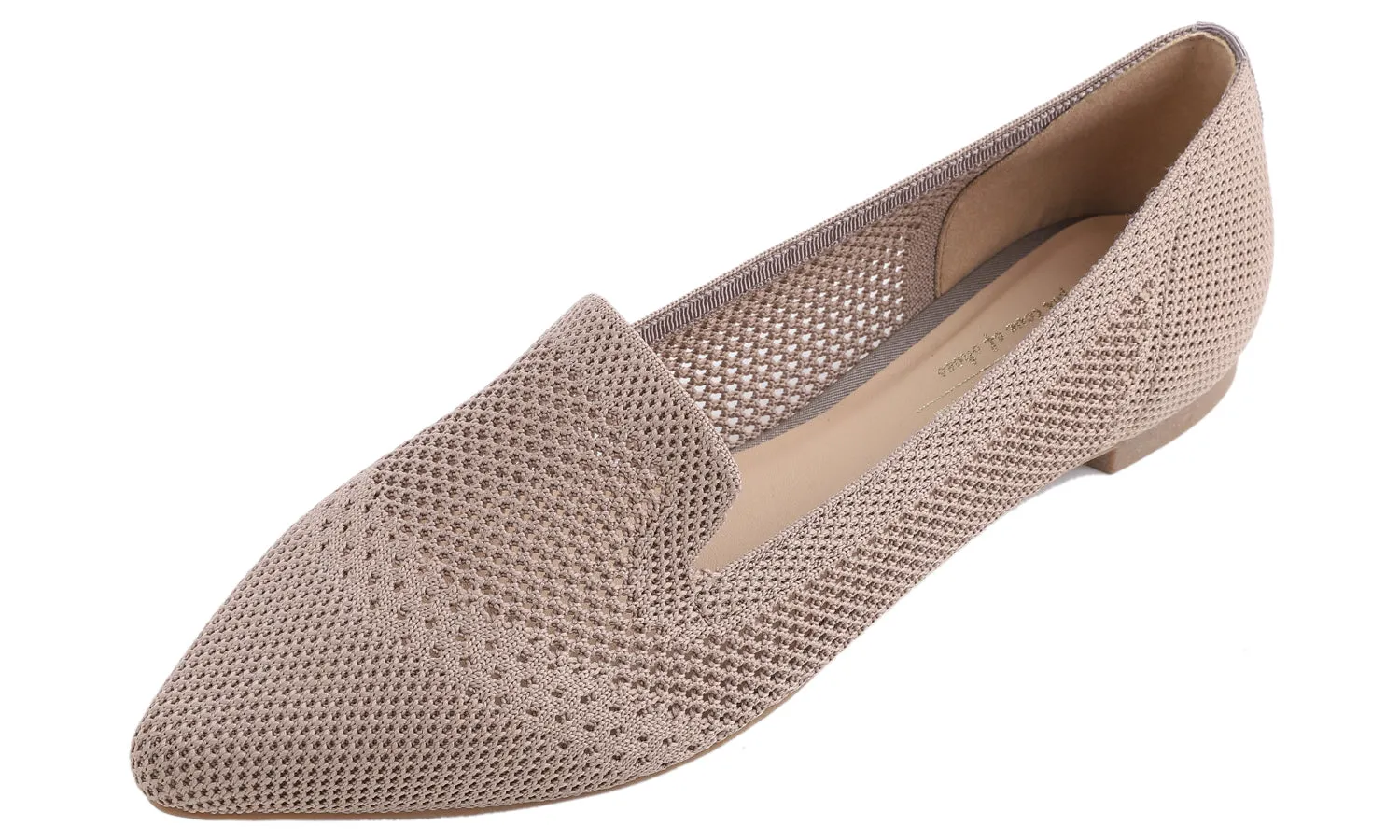 Feversole Women's Woven Fashion Breathable Knit Flat Shoes Pointed Loafer Khaki