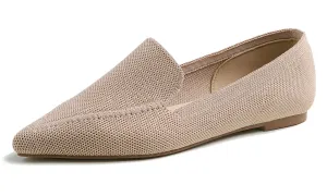 Feversole Women's Woven Fashion Breathable Knit Flat Shoes Pointed Loafer Nude Color