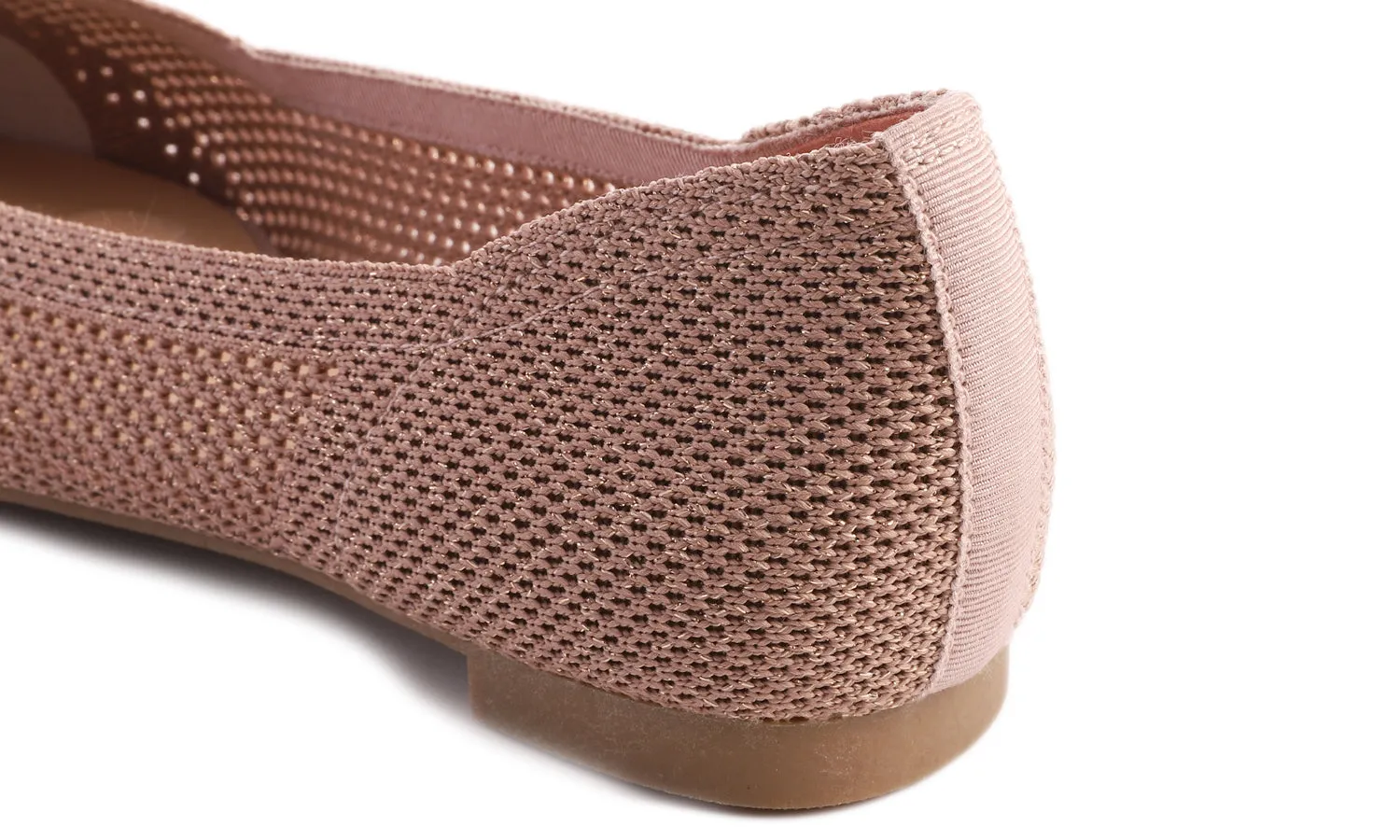 Feversole Women's Woven Fashion Breathable Knit Flat Shoes Pointed Rose Gold