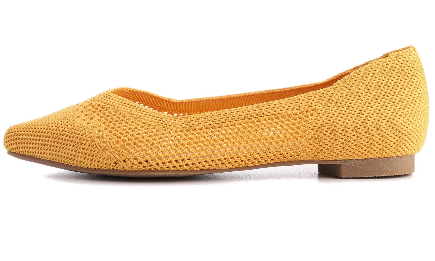 Feversole Women's Woven Fashion Breathable Knit Flat Shoes Pointed Yellow