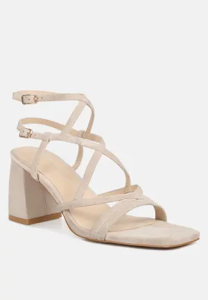 FIORELLA Beige Strappy Block Heel Sandals