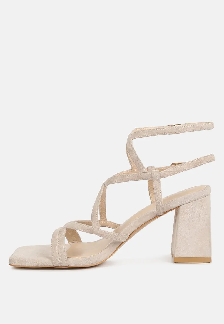 FIORELLA Beige Strappy Block Heel Sandals