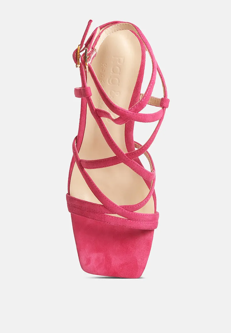 FIORELLA Fuchsia Strappy Block Heel Sandals