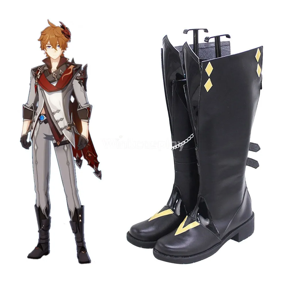 Genshin Impact Childe Tartaglia Black Shoes Cosplay Boots