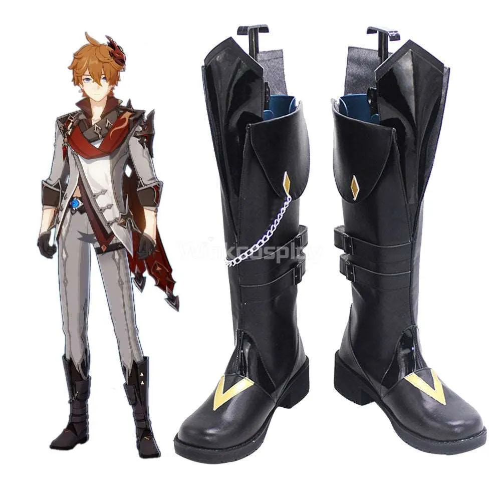 Genshin Impact Childe Tartaglia Black Shoes Cosplay Boots