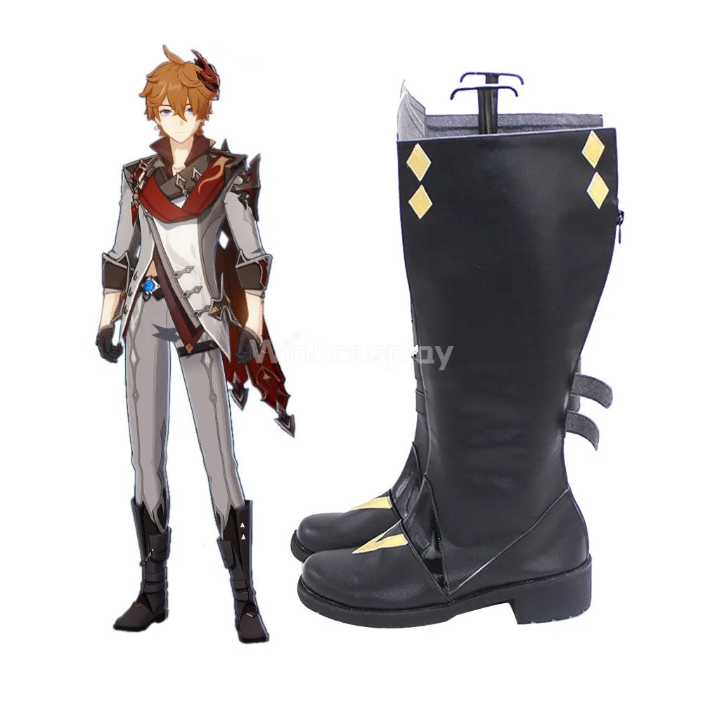 Genshin Impact Childe Tartaglia Black Shoes Cosplay Boots