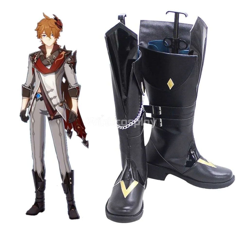 Genshin Impact Childe Tartaglia Black Shoes Cosplay Boots