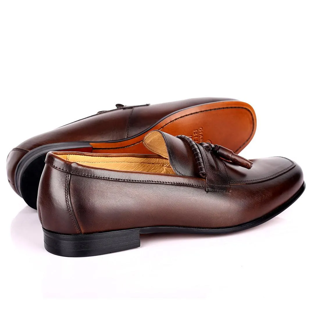 Gian Elegant Fringe Designed Loafers Shoe - Coffee