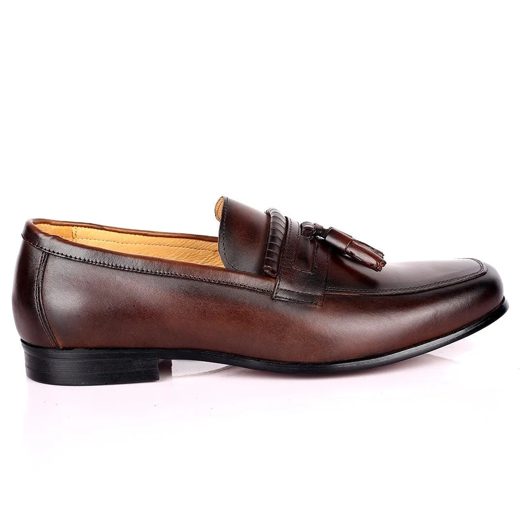 Gian Elegant Fringe Designed Loafers Shoe - Coffee