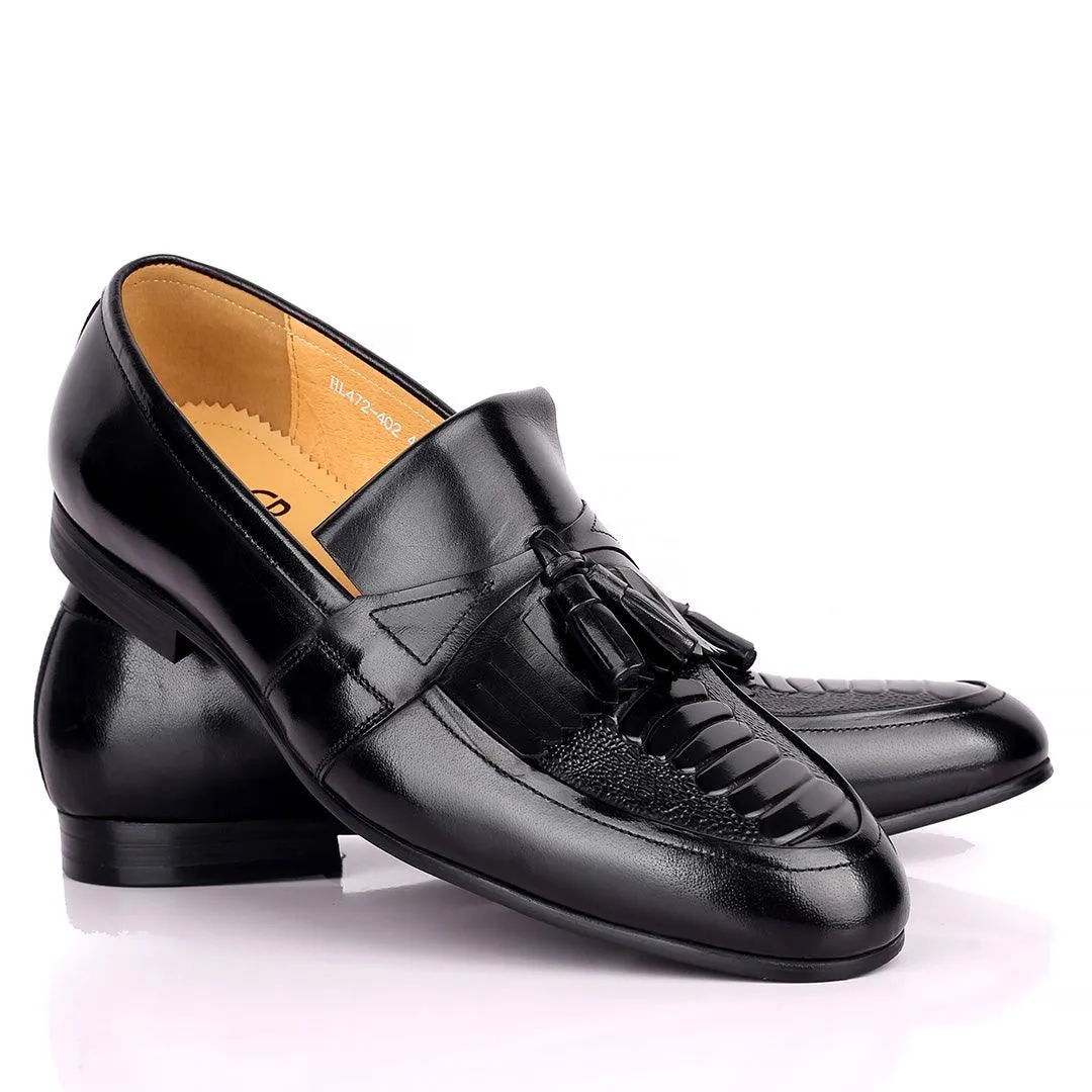 Gian Exquisite Tassel and Fringe Designed Black Leather Shoe