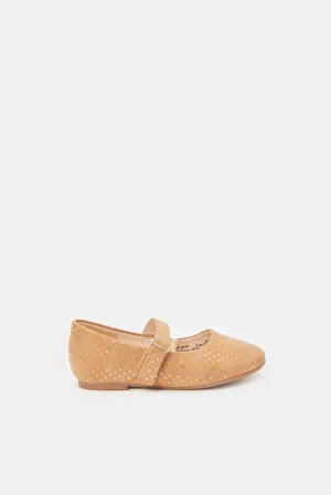 Girls Beige Embellished Ballerinas