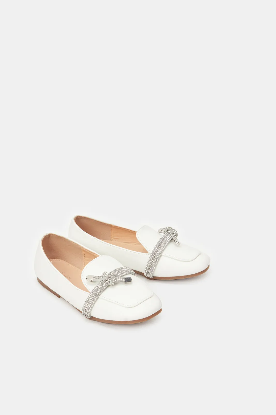 Girls Embellished White Loafer