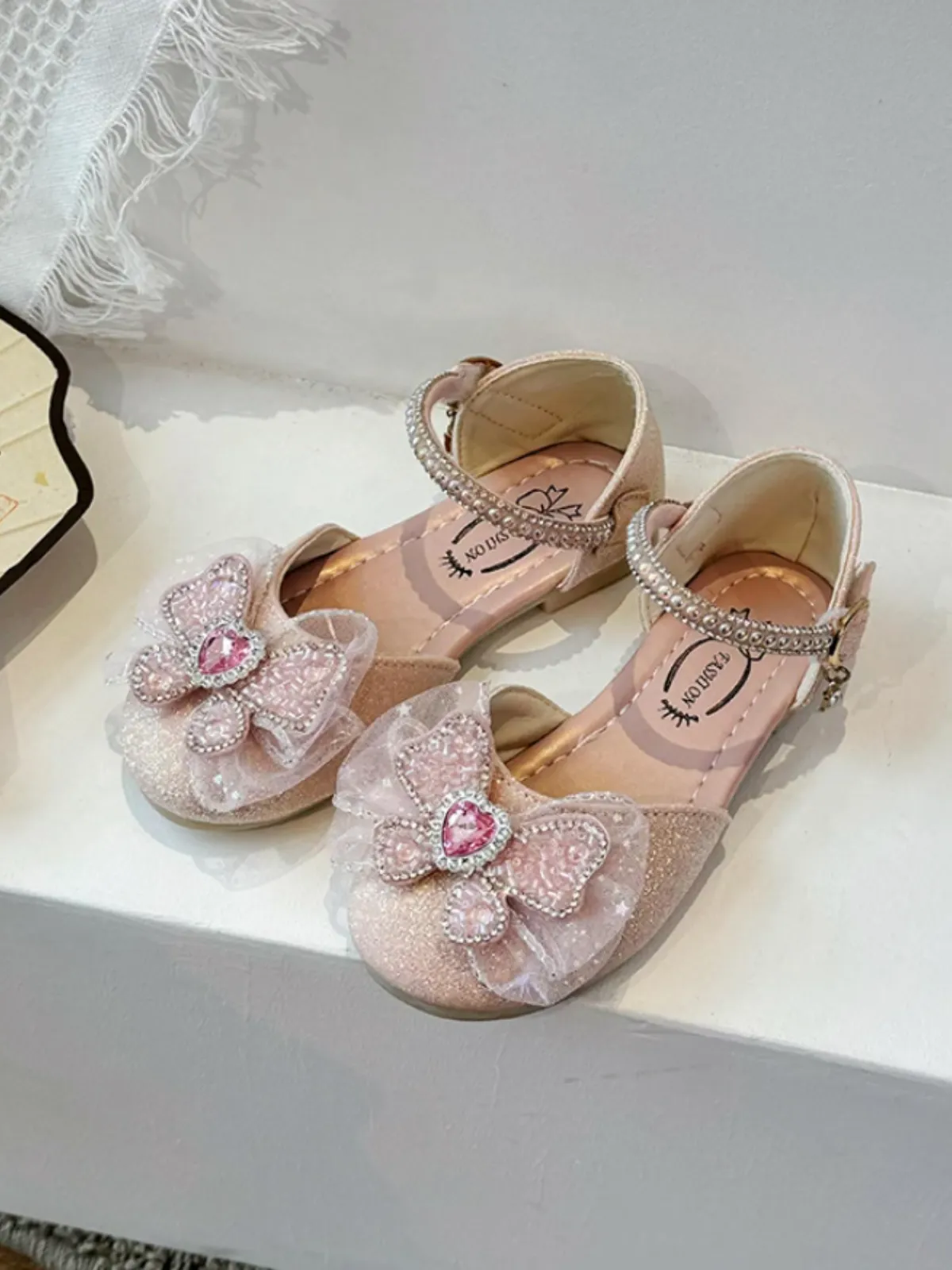 Girls Glittery Floral Dress Shoes by Liv and Mia