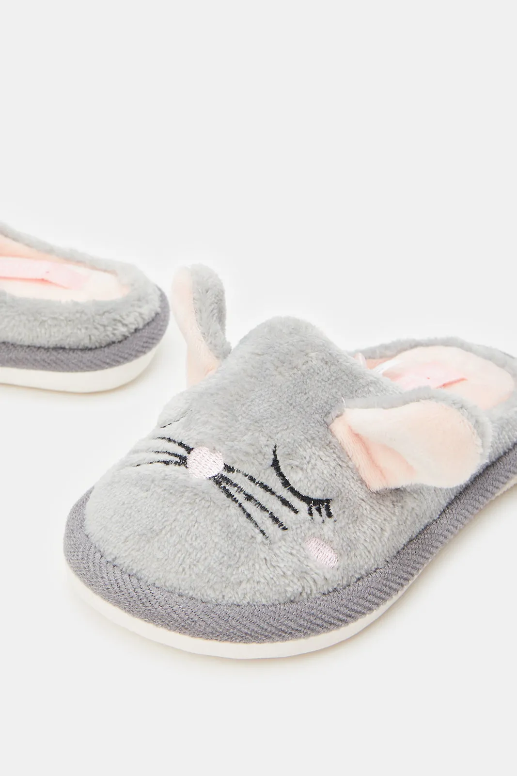 Girls Grey Bunny Slippers