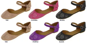 girls microsuede d'orsay flats with rhinestones & ankle strap Case of 36