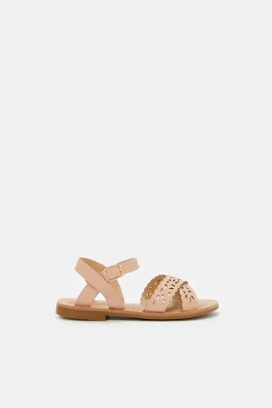 Girls Pink Laser Cut Sandal