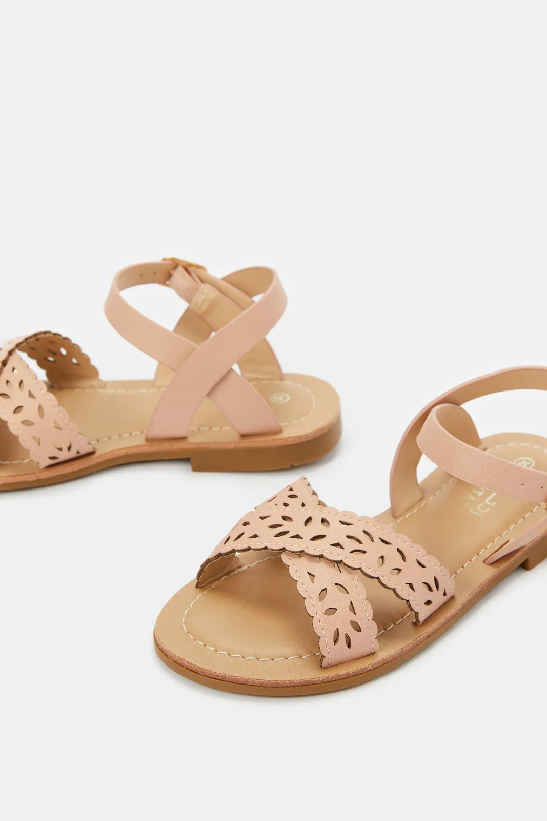 Girls Pink Laser Cut Sandal