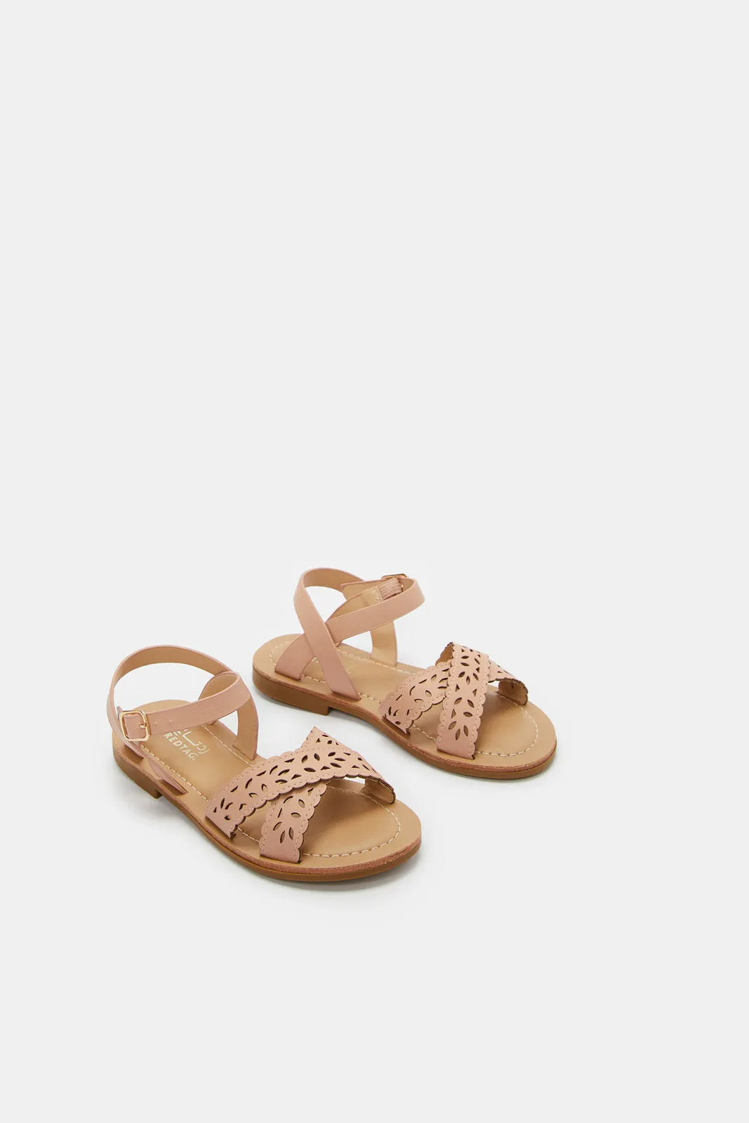 Girls Pink Laser Cut Sandal