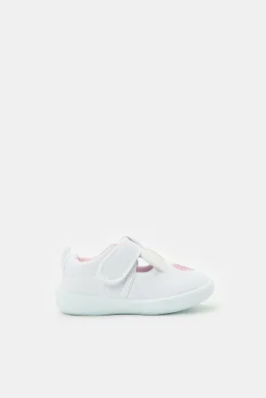 Girls Textured White Velcro Pump