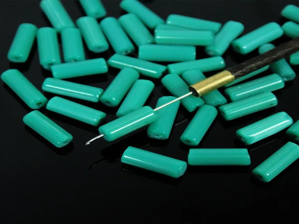 Green Tube Glass Beads