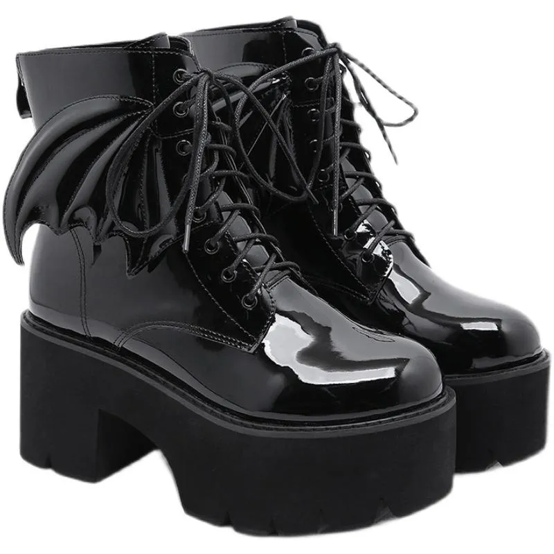 Halloween British Style Thick Heeled Patent Leather Martin Boots