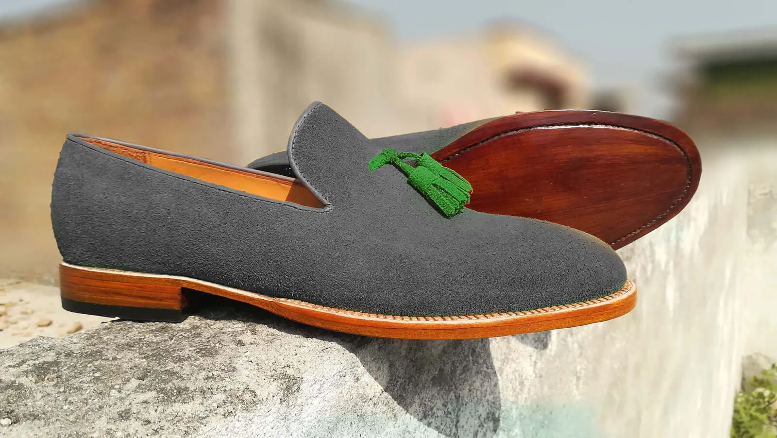 Handmade Men Gray Suede Tassels Shoes, Men's Classic Suede Leather Moccasins Shoe