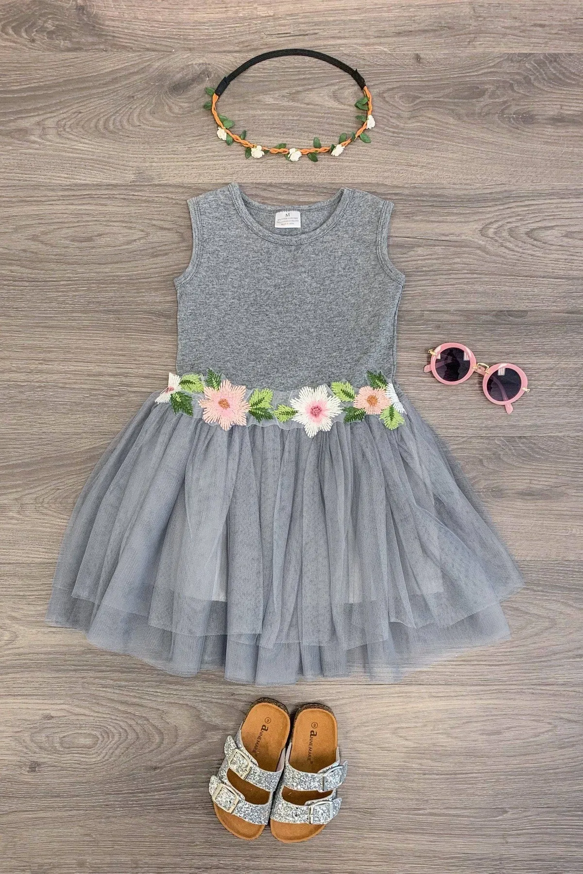 Heather Gray Flower Tutu Dress