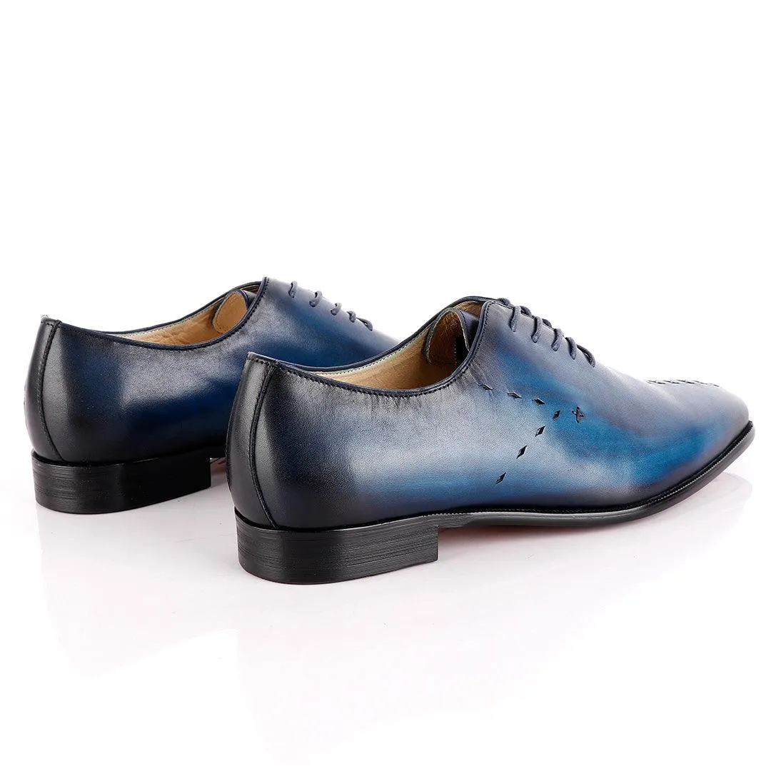 Jat Janer Plain Stiches Laceup Blue Brogue Shoe